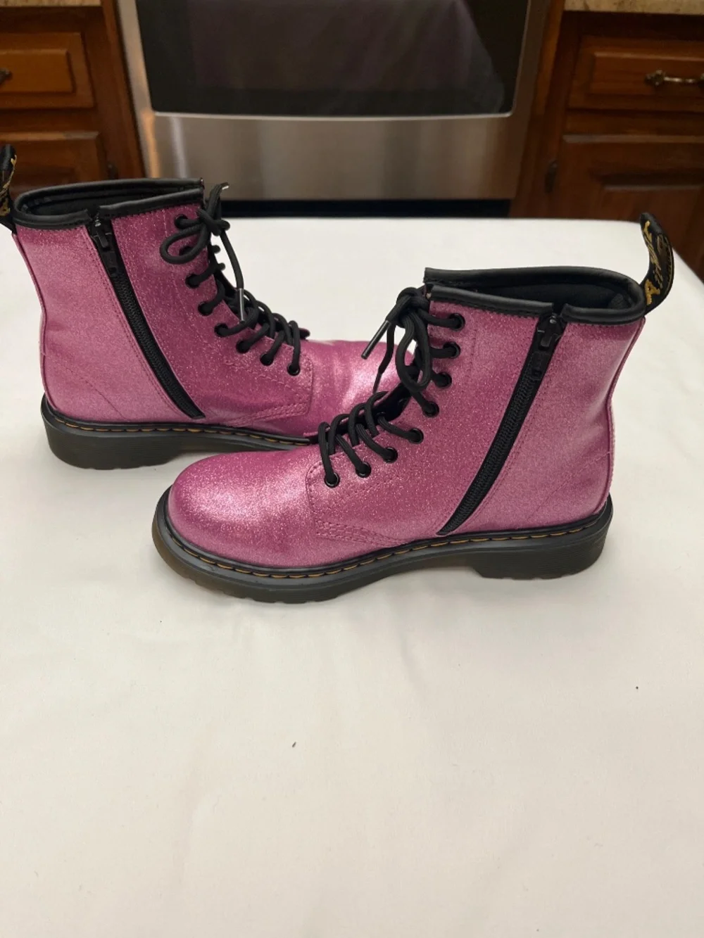NWOT Dr. Martens Girls Sz. 4 Purple/Dark Pink Sparkle Boots. Style 1460.